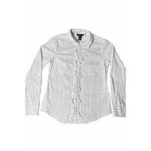 White House Black Market Size 4 Ruffled Front Blouse Button Down